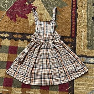 Beautees Cream and Brown Pleated Sundress Suspenders‎ Square Neck